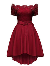 Load image into Gallery viewer, Elegant Lace Dress Women Patchwork Slash Neck Short Sleeve Sashes