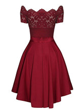 Load image into Gallery viewer, Elegant Lace Dress Women Patchwork Slash Neck Short Sleeve Sashes