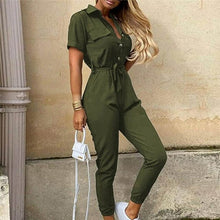 Load image into Gallery viewer, Elegant Solid Jumpsuit Women Summer Deep V Neck Button Shirt - Sophornlilly