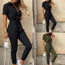 Load image into Gallery viewer, Elegant Solid Jumpsuit Women Summer Deep V Neck Button Shirt - Sophornlilly