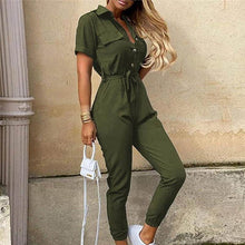 Load image into Gallery viewer, Elegant Solid Jumpsuit Women Summer Deep V Neck Button Shirt - Sophornlilly