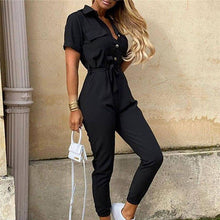Load image into Gallery viewer, Elegant Solid Jumpsuit Women Summer Deep V Neck Button Shirt - Sophornlilly