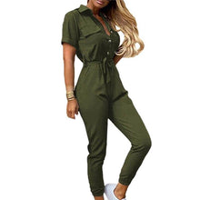 Load image into Gallery viewer, Elegant Solid Jumpsuit Women Summer Deep V Neck Button Shirt - Sophornlilly
