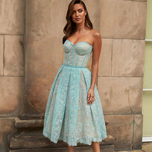 Load image into Gallery viewer, Elegant Strapless Floral Lace Midi Dress Sexy Backless