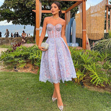 Load image into Gallery viewer, Elegant Strapless Floral Lace Midi Dress Sexy Backless