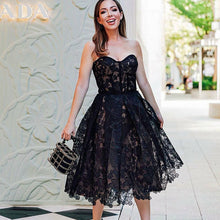Load image into Gallery viewer, Elegant Strapless Floral Lace Midi Dress Sexy Backless