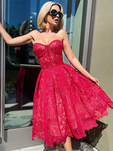 Load image into Gallery viewer, Elegant Strapless Floral Lace Midi Dress Sexy Backless