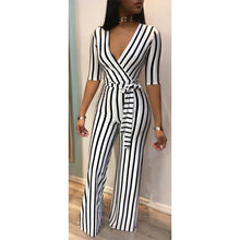 Load image into Gallery viewer, Elegant Striped Sexy Rompers Womens Deep V Neck Jumpsuit Half Sleeve - Sophornlilly