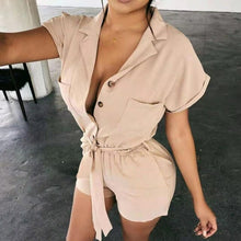 Load image into Gallery viewer, Elegant Tie Up Belted Solid Playsuit Casual Button Women Shorts - Sophornlilly