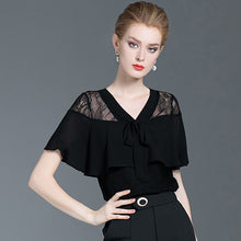 Load image into Gallery viewer, Elegant V-neck Butterfly Sleeve Lace Spliced Chiffon Blouse Loose