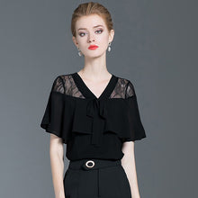 Load image into Gallery viewer, Elegant V-neck Butterfly Sleeve Lace Spliced Chiffon Blouse Loose