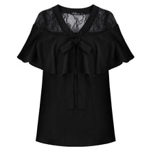 Load image into Gallery viewer, Elegant V-neck Butterfly Sleeve Lace Spliced Chiffon Blouse Loose