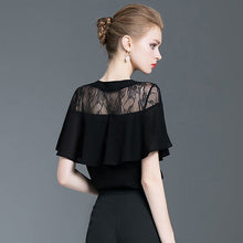 Load image into Gallery viewer, Elegant V-neck Butterfly Sleeve Lace Spliced Chiffon Blouse Loose