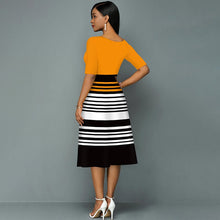 Load image into Gallery viewer, Elegant Women Dresses 3d Stripe Printing O-neck Half Sleeve Office