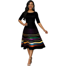 Load image into Gallery viewer, Elegant Women Dresses 3d Stripe Printing O-neck Half Sleeve Office