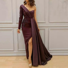 Load image into Gallery viewer, Elegant Women Lace Patchwork Dress Asymmetric Long Sleeve Floor Length