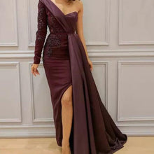 Load image into Gallery viewer, Elegant Women Lace Patchwork Dress Asymmetric Long Sleeve Floor Length