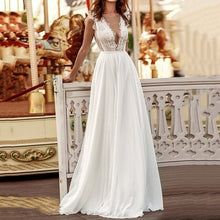 Load image into Gallery viewer, Elegant Women Sexy Deep V Neck White Dress Summer Sleeveless A Line