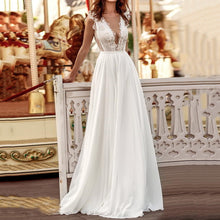 Load image into Gallery viewer, Elegant Women Sexy Deep V Neck White Dress Summer Sleeveless A Line
