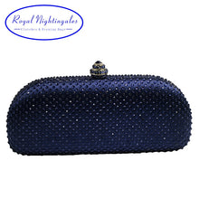 Load image into Gallery viewer, Elegante Navy Blue Crystal Box Clutch Bag and Purses Rhinestone