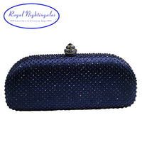 Elegante Navy Blue Crystal Box Clutch Bag and Purses Rhinestone