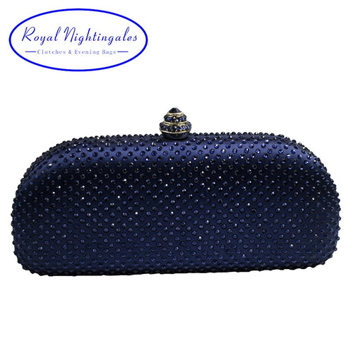 Elegante Navy Blue Crystal Box Clutch Bag and Purses Rhinestone