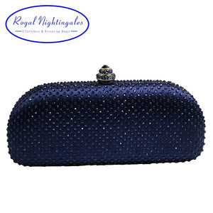 Elegante Navy Blue Crystal Box Clutch Bag and Purses Rhinestone