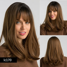 Load image into Gallery viewer, Element 16 Inch Synthetic Wig With Bangs Natural Headline Ombre Brown