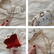 Load image into Gallery viewer, Embroidery Flowers Design Women Heart Clutch Evening Bags Gold Chain