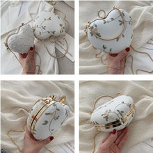 Load image into Gallery viewer, Embroidery Flowers Design Women Heart Clutch Evening Bags Gold Chain