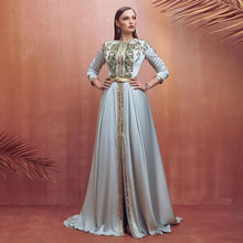 Load image into Gallery viewer, Embroidery Satin Moroccan Kaftan Flare Sleeve Formal Evening Dress