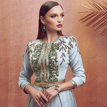 Load image into Gallery viewer, Embroidery Satin Moroccan Kaftan Flare Sleeve Formal Evening Dress