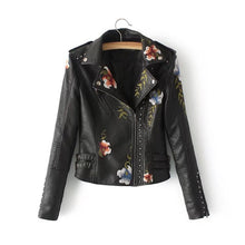Load image into Gallery viewer, Embroidery faux leather PU Jacket Women Spring Autumn Vogue Motorcycle