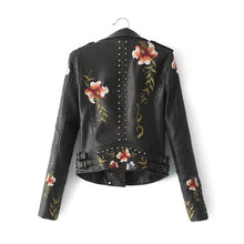 Load image into Gallery viewer, Embroidery faux leather PU Jacket Women Spring Autumn Vogue Motorcycle