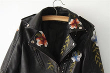 Load image into Gallery viewer, Embroidery faux leather PU Jacket Women Spring Autumn Vogue Motorcycle