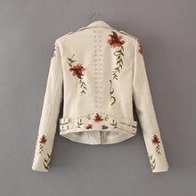 Load image into Gallery viewer, Embroidery faux leather PU Jacket Women Spring Autumn Vogue Motorcycle