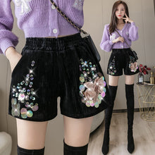 Load image into Gallery viewer, European Autumn New Loose Sequins Beaded Corduroy Elastic Waist Wide