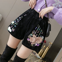 Load image into Gallery viewer, European Autumn New Loose Sequins Beaded Corduroy Elastic Waist Wide