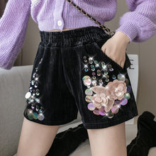 Load image into Gallery viewer, European Autumn New Loose Sequins Beaded Corduroy Elastic Waist Wide