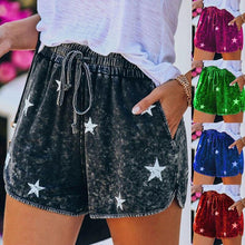 Load image into Gallery viewer, European Style Stars Print Women Shorts Fashion Drawstring Denim - Sophornlilly