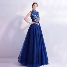 Load image into Gallery viewer, Evening Dress Illusion O Neck Appliques Embroidery Pearls Tulle