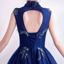 Load image into Gallery viewer, Evening Dress Illusion O Neck Appliques Embroidery Pearls Tulle