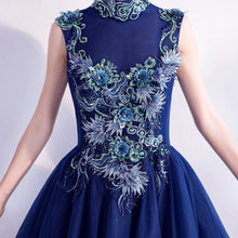 Load image into Gallery viewer, Evening Dress Illusion O Neck Appliques Embroidery Pearls Tulle