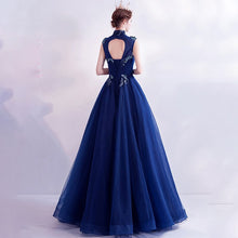 Load image into Gallery viewer, Evening Dress Illusion O Neck Appliques Embroidery Pearls Tulle