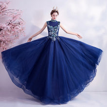 Load image into Gallery viewer, Evening Dress Illusion O Neck Appliques Embroidery Pearls Tulle