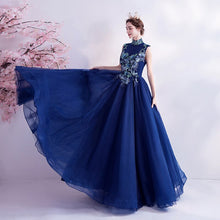 Load image into Gallery viewer, Evening Dress Illusion O Neck Appliques Embroidery Pearls Tulle