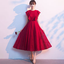 Load image into Gallery viewer, Evening Dress Ruffles Short Sleeves O Neck Simple Tea Length A Line
