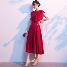 Load image into Gallery viewer, Evening Dress Ruffles Short Sleeves O Neck Simple Tea Length A Line