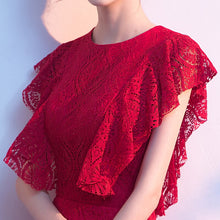 Load image into Gallery viewer, Evening Dress Ruffles Short Sleeves O Neck Simple Tea Length A Line