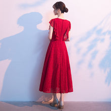 Load image into Gallery viewer, Evening Dress Ruffles Short Sleeves O Neck Simple Tea Length A Line